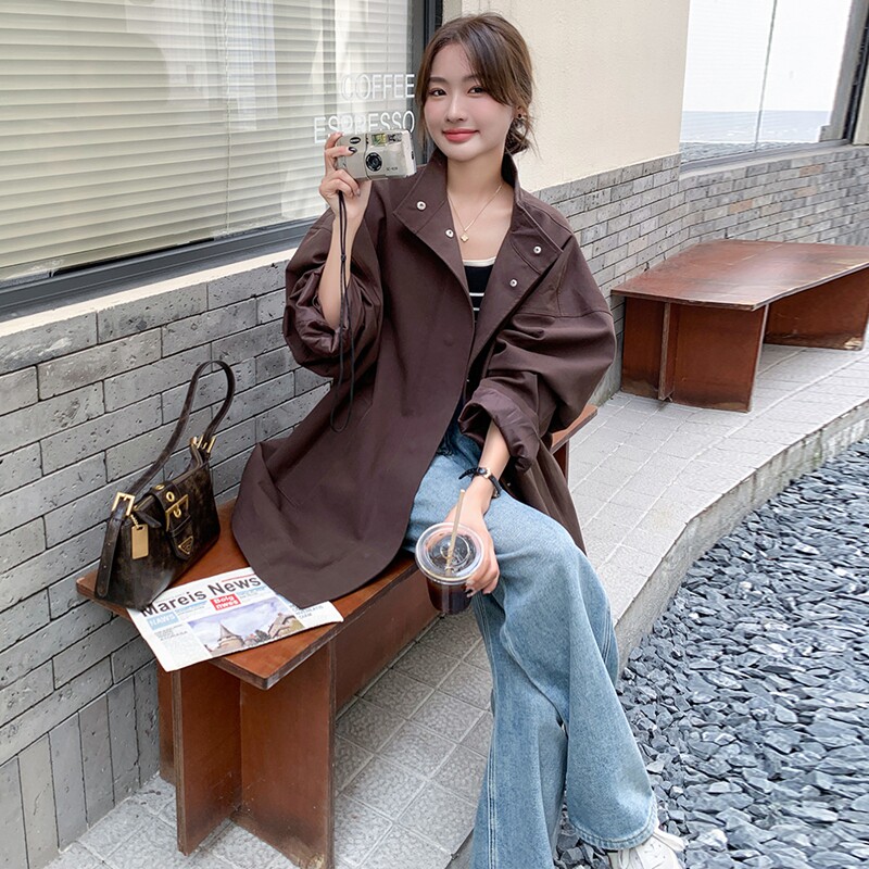 现货2026秋装红咖色立领风衣135款P140控198,女装风衣,2C139