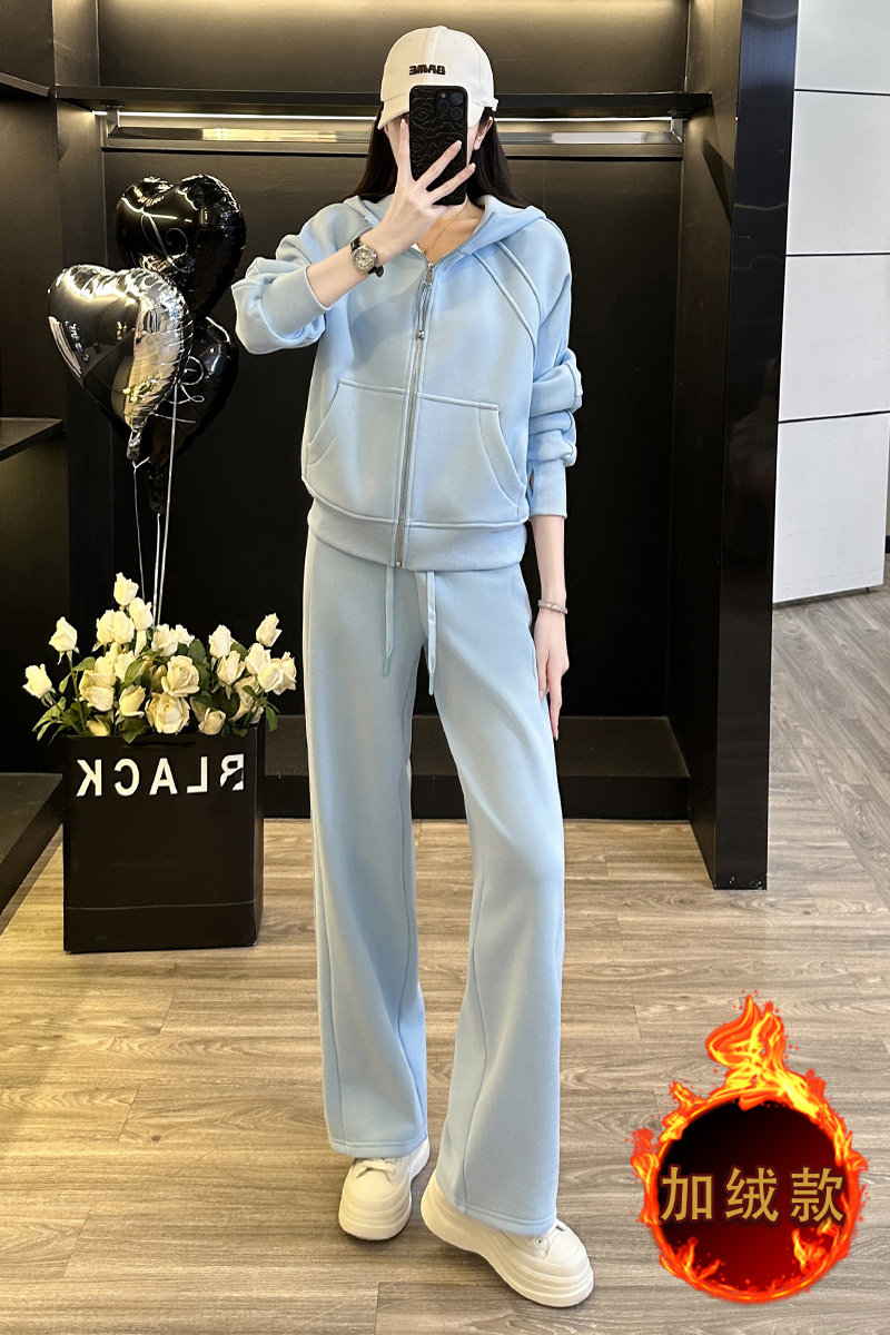 女秋冬季洋气减龄外套阔腿裤两件套,女装套装/套裙,2C310