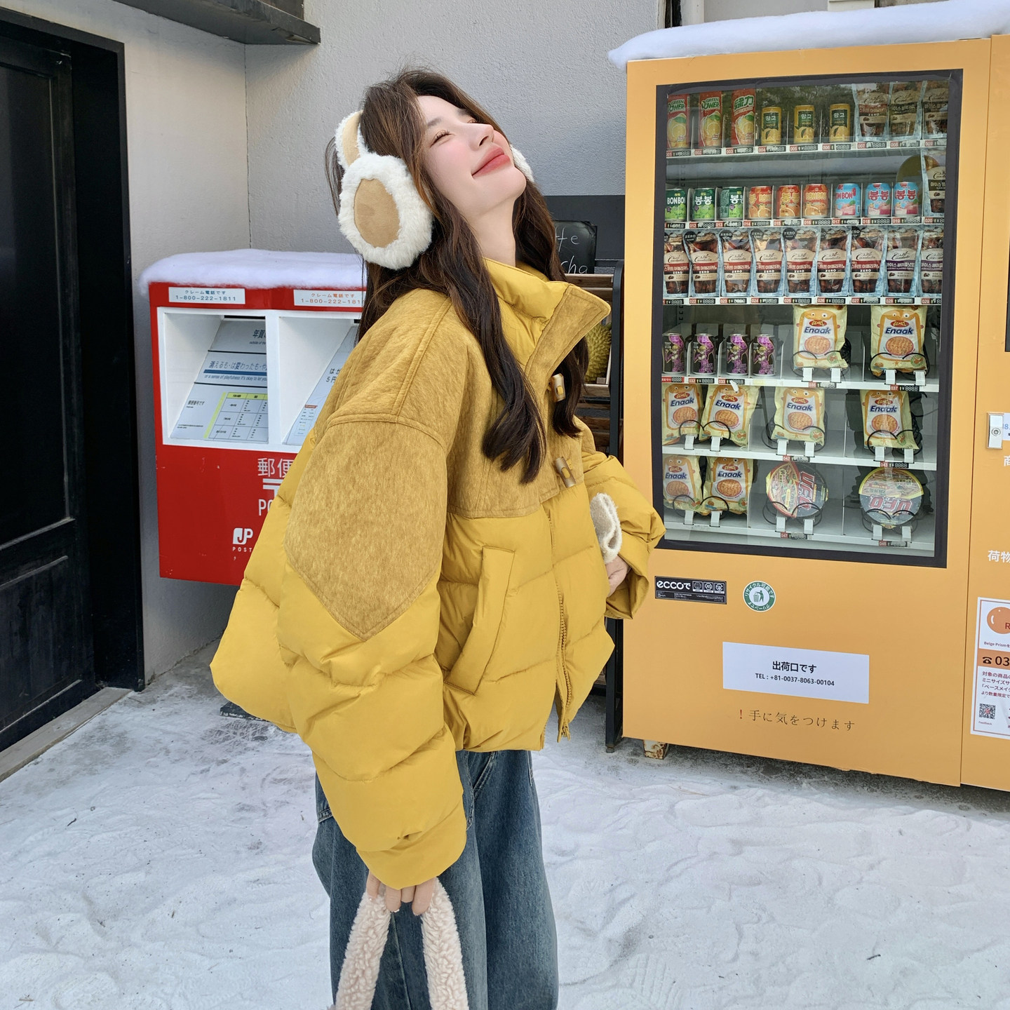 黄色牛角扣拼接羽绒服女2026新款短款小个子立领90绒加厚百搭外套,女装羽绒服,2C166