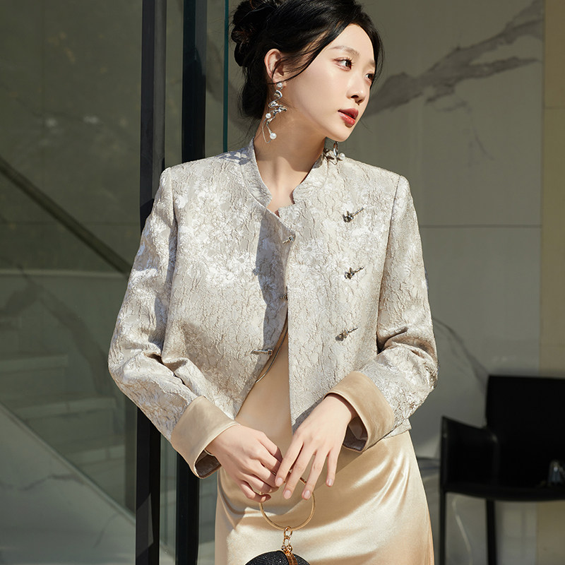 提花金属扣长袖秋装新款短外套2C091-8101p185k299,女装短外套,2C091