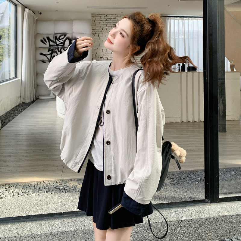 设计感撞色包边休闲短外套女2025秋季新款韩版小个子显瘦百搭夹克,女装短外套,2C275