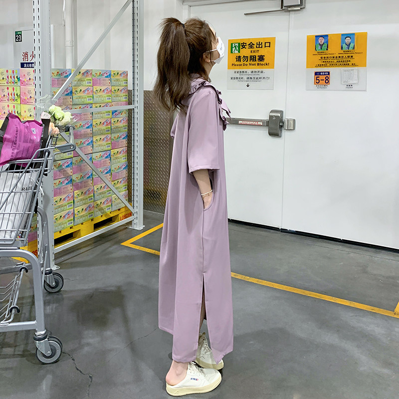 现货主推夏季娃娃领开叉紫色连衣裙2C032822P115K168,女装连衣裙,2C032