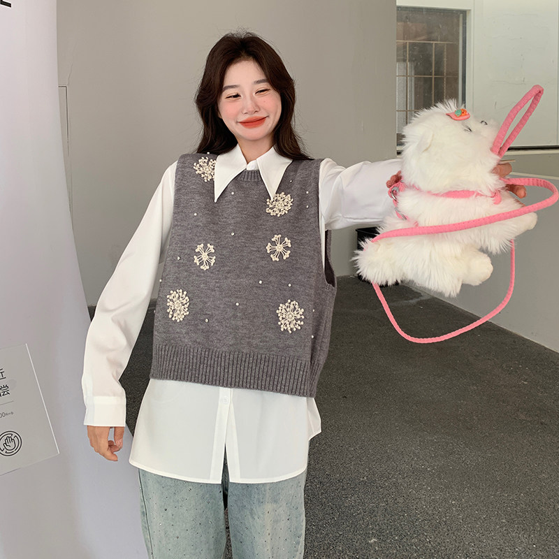 时尚学院风休闲减龄套装女2026春新款气质衬衫绣花马甲两件套,女装套装/套裙,2C166