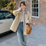 黄色短款风衣外套女宽松2026年春季新款小个子时尚百搭休闲上衣，女装风衣，2C166