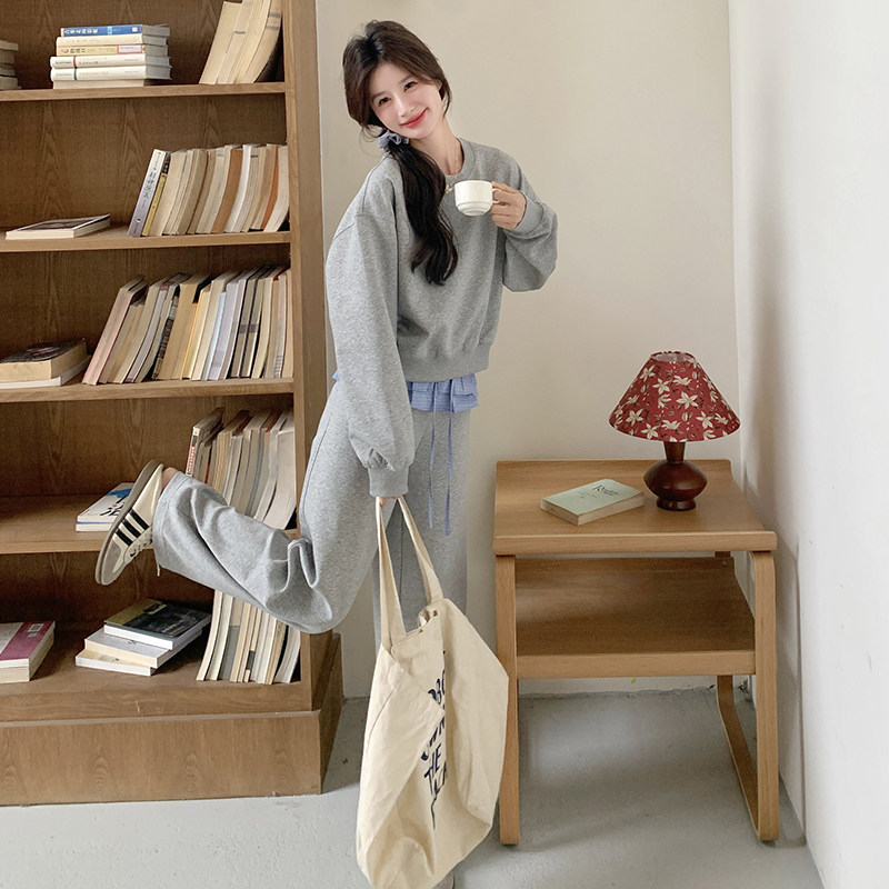 露肩设计上衣套装女2025秋季新款韩版小个子卫衣阔腿裤休闲两件套,女装套装/套裙,2C307