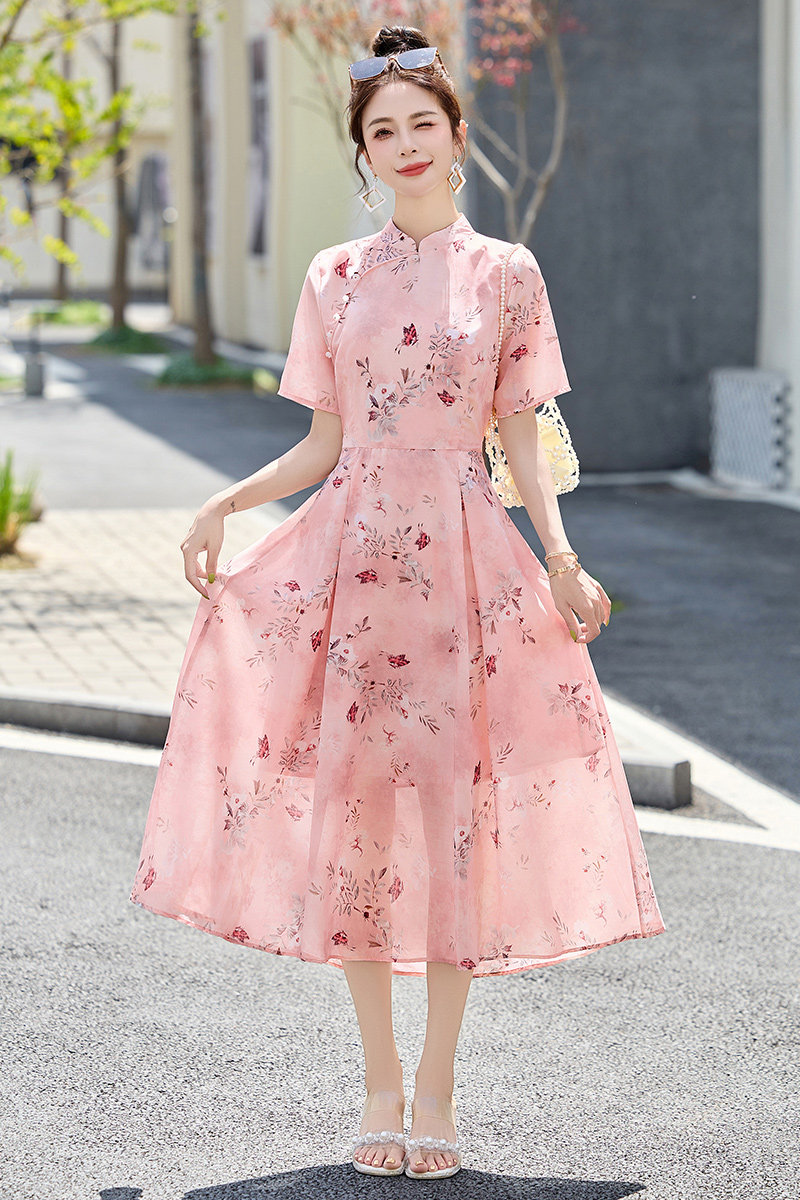 新中式国风改良旗袍碎花连衣裙女2025夏新款收腰显瘦绝美漂亮裙子,女装连衣裙,吾爱衣