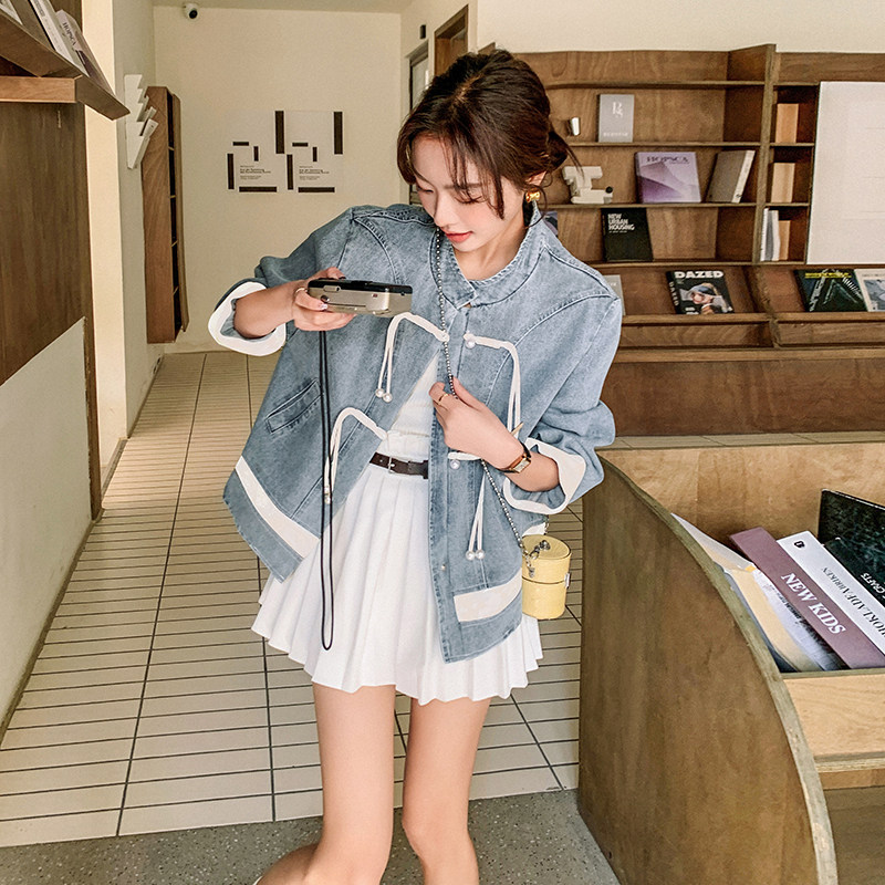 新中式国风短款牛仔外套女春秋2025新款超火好看高级小众夹克上衣,女装短外套,2C075