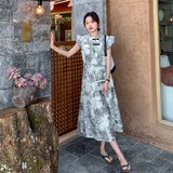 新品新中式水墨画盘扣连衣裙A801P115K168，女装连衣裙，2C269