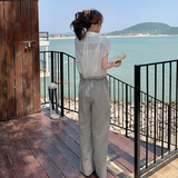 现货：夏装新款薄款衬衫＋条纹阔腿裤两件套装2C135-5091P110K168，女装套装/套裙，2C135