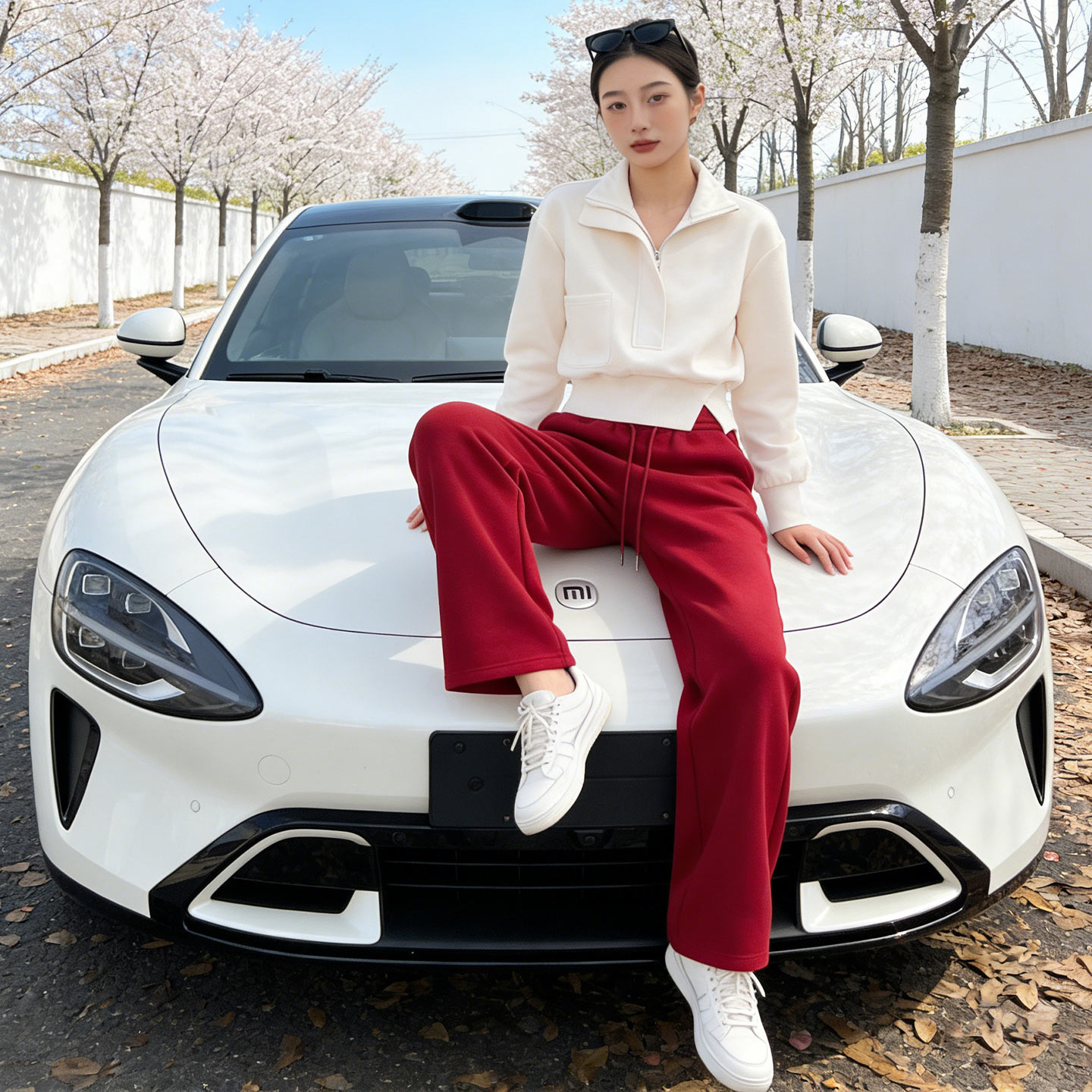 韩版时尚气质套装女春新款修身显瘦杏色立领短款卫衣阔腿裤两件套,女装套装/套裙,2C310