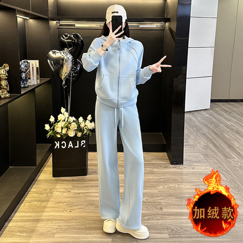 女秋冬季洋气减龄外套阔腿裤两件套,女装套装/套裙,2C310