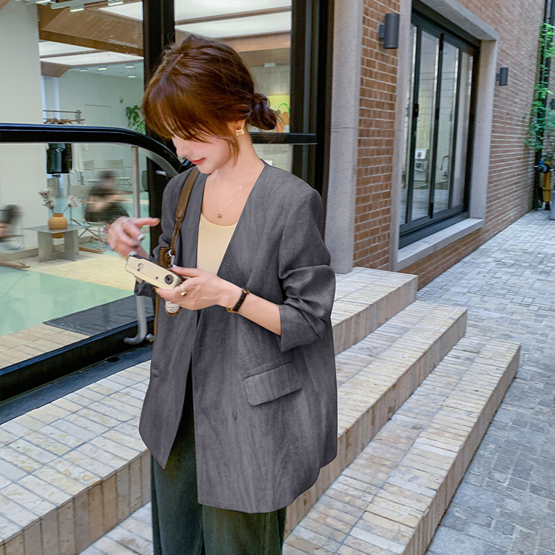 晕染V领西装外套女秋季2025新款高级感气质学院风减龄百搭西服,女装短外套,2C280