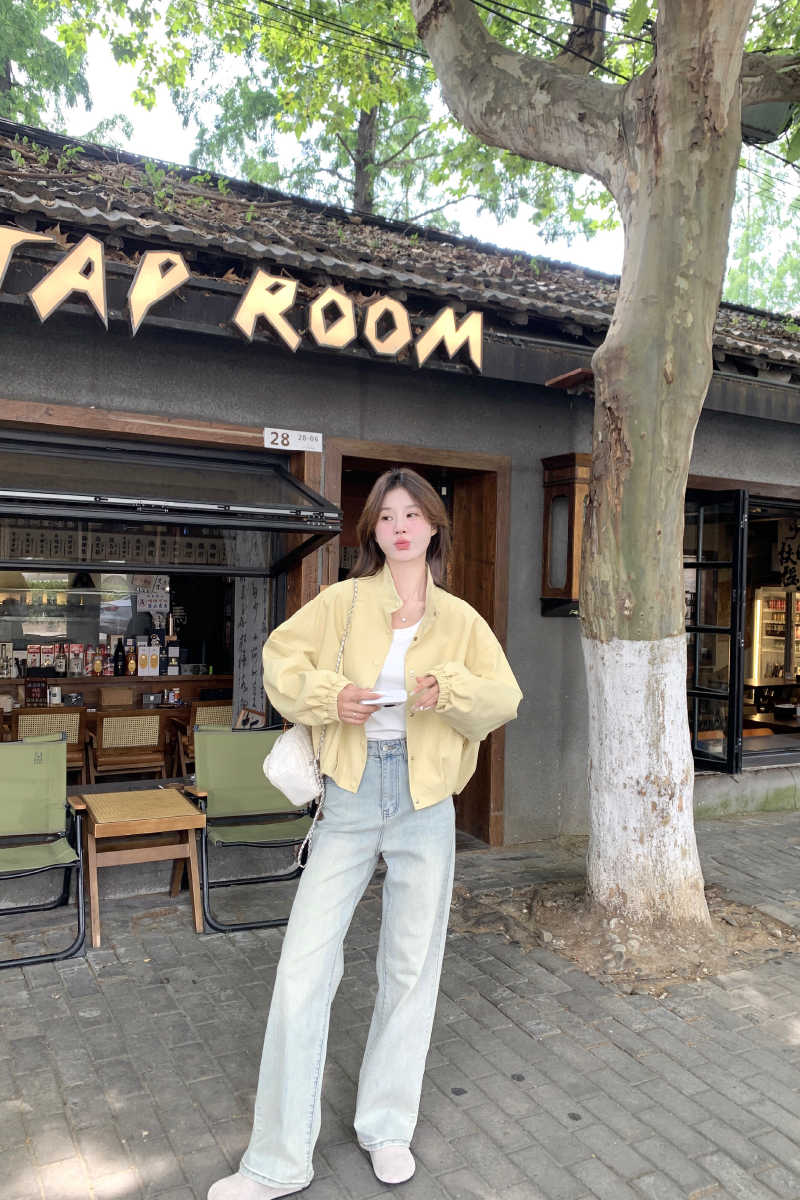 ｛数据超好｝现货春秋新款奶黄色短外套休闲时尚上衣外套,女装短外套,2D146