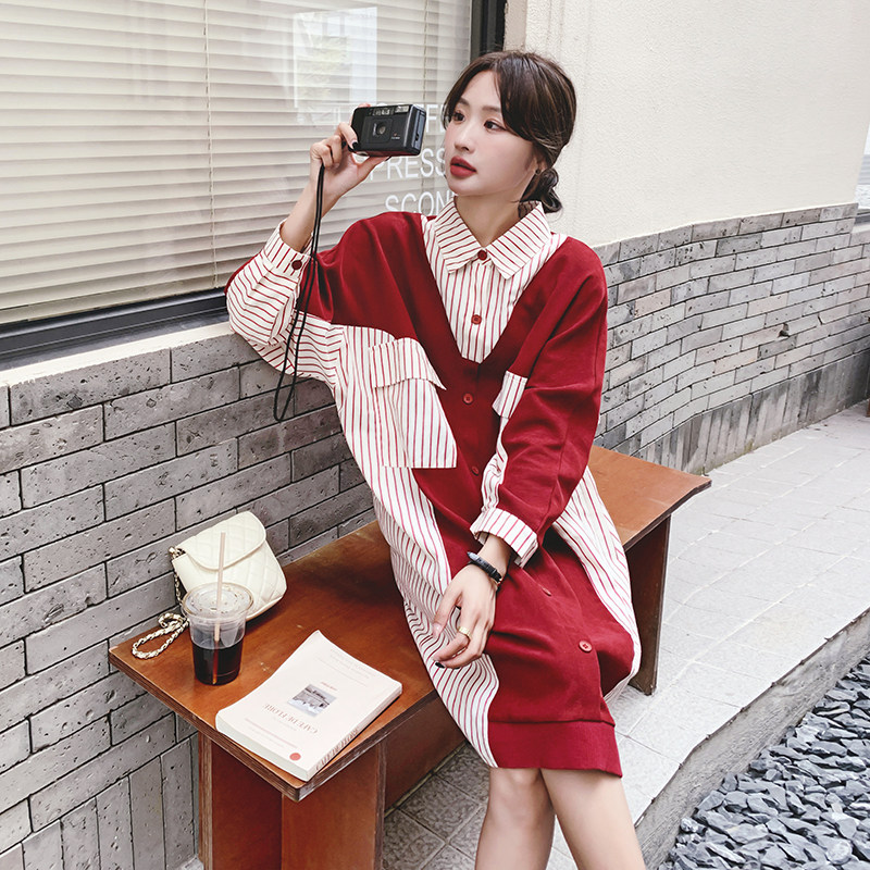 【】2023后背扣设计！条纹拼接连衣裙5011-P125K178,女装连衣裙,2C069