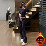 秋冬新款时尚短款收腰开衫外套阔腿裤套装，女装套装/套裙，2C310