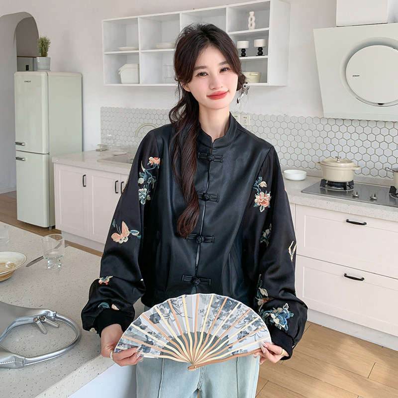 新款现货2025春季新款皮衣拼接刺绣外套098-815P150K218,女装短外套,2C098