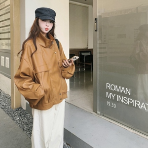 咖色立领皮衣外套女2025年秋季新款时尚超火绝美设计感减龄皮夹克图片