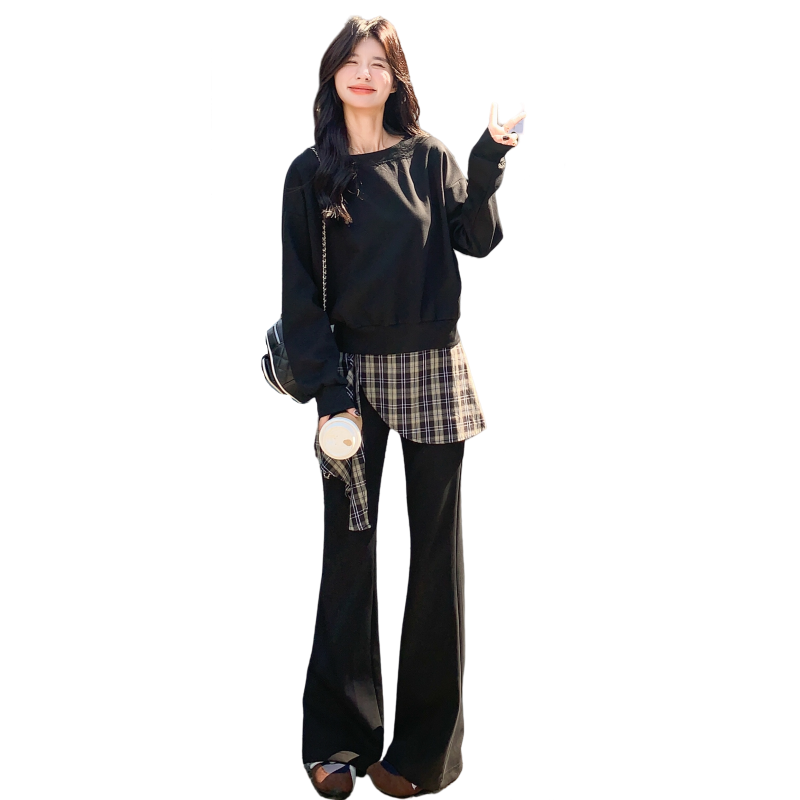 休闲运动穿搭藏蓝色卫衣套装女春秋超火好看高级感阔腿长裤两件套,女装套装/套裙,2C236