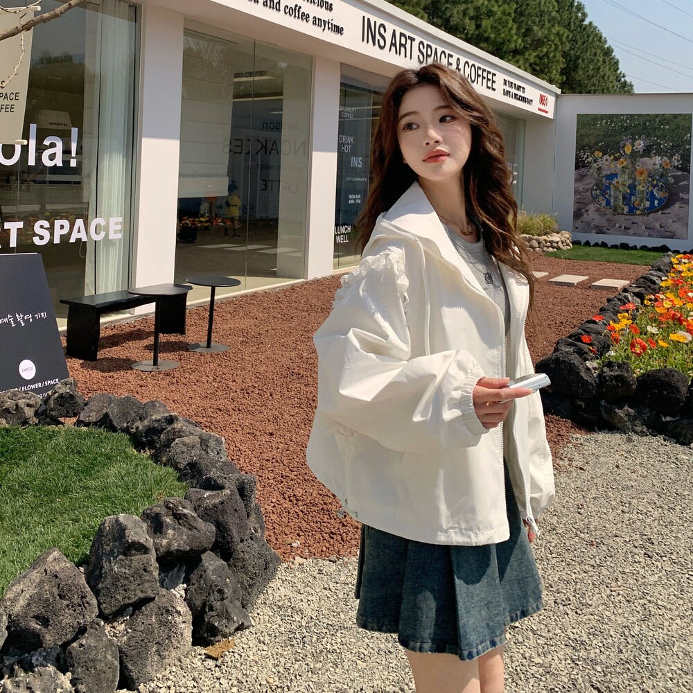 现货花边白色夹克外套女 上衣 2D036-8022-120-K178图片