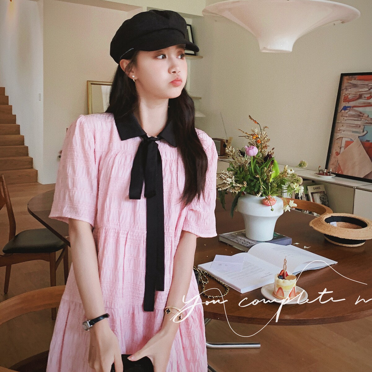 【大货已出】之之桃桃学院风领结翻领系带连衣裙6662-P115控168,女装连衣裙,2C137