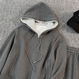 时尚休闲运动套装女春季款假两件拉链开衫连帽卫衣直筒长裤两件套，女装套装/套裙，2C310
