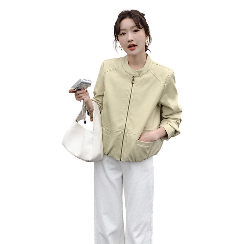 炸街立领pu皮衣外套女秋季2025新款小个子韩系休闲短款夹克上衣,女装皮衣,2C126
