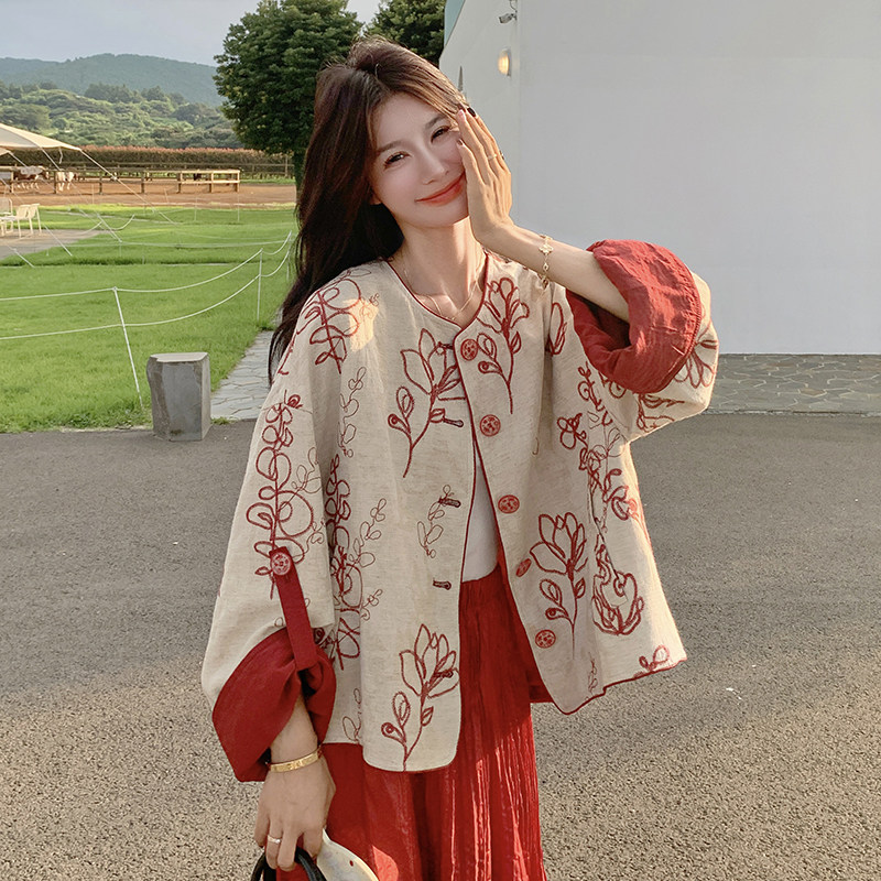 新中式国风精美刺绣套装裙2025新款秋季优雅绝美上衣半身裙两件套,女装套装/套裙,2C122