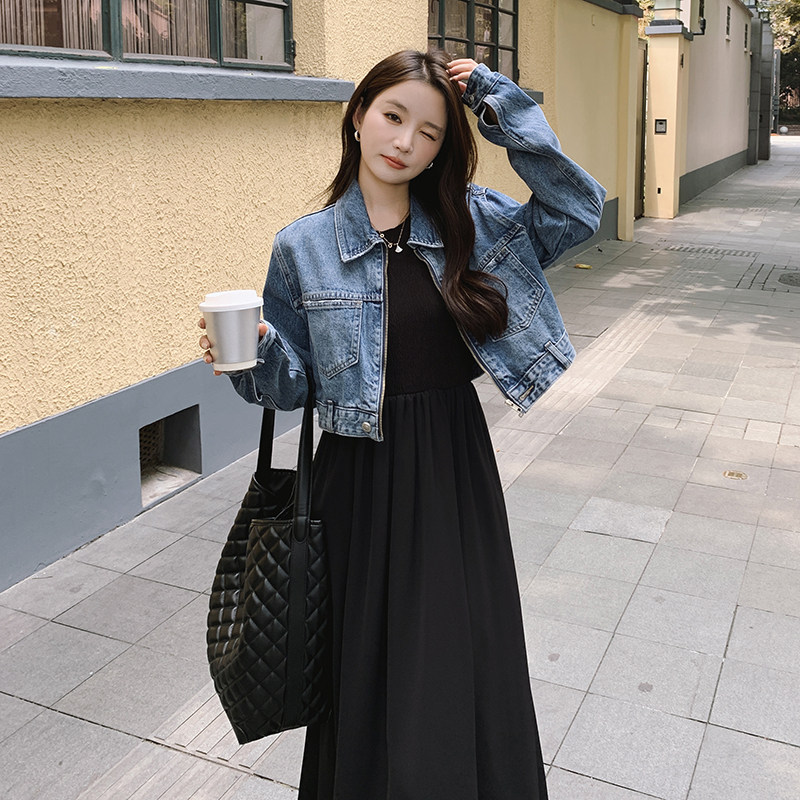 【现货】牛仔外套+黑色背心裙3029-外套P115K168裙子P105K158,女装短外套,2C166