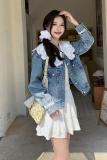 25流行花边拼接牛仔短款外套上衣2C215-P135-K205，女装短外套，2C215