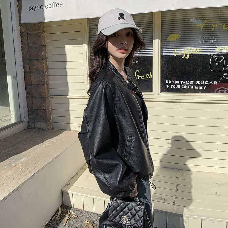 棕色PU皮衣外套女新款2025年秋季新款小个子高级感皮夹克短款上衣,女装皮衣,2C215
