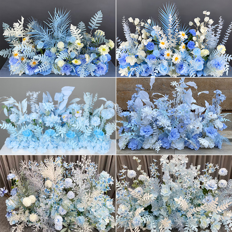 Blue series wedding finished flower field flower row flower wedding celebration placement flower material auditorium fake flower arch flower road flower guide flower row