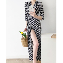 HICECI star with V-collar dress dress female spring summer mens slim temperament