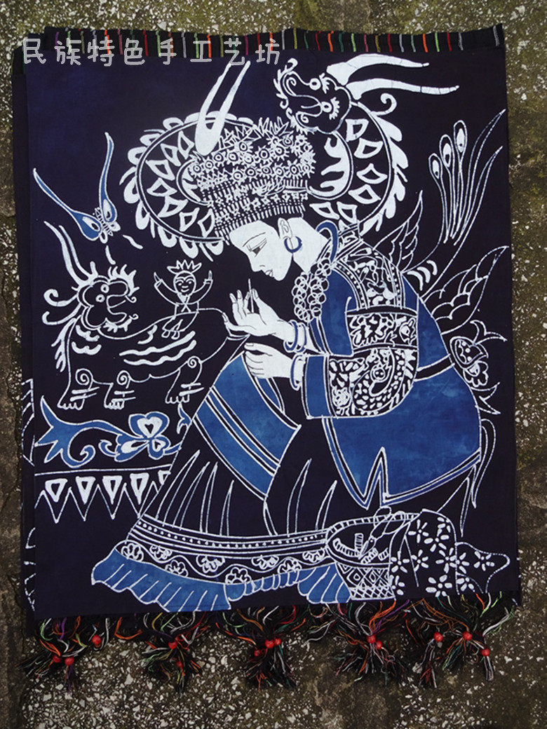 Wax dyed wall hanging*Miaofa wax dyed cloth decoration painting Bar decoration murals Double layer 90*62