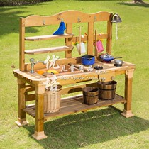 Anticorrosive Wood outdoor kitchen cabinet childrens early education Garden role-playing playing house game house kitchen cabinet stove