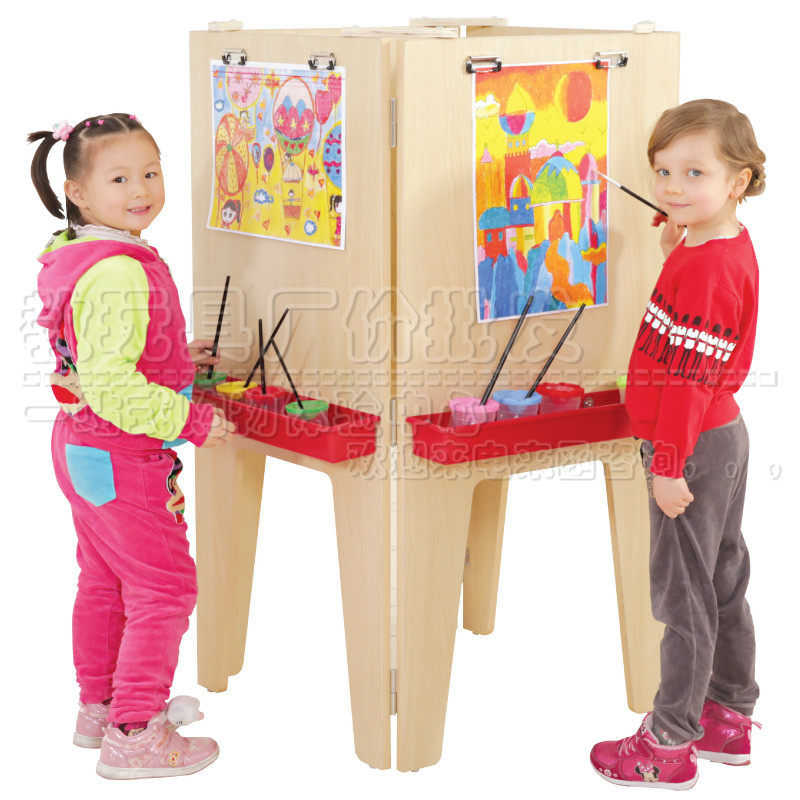 Wooden four-sided painting frame early childhood teaching garden children multifunctional iron double face four transparent picture frame drawing board cabinet