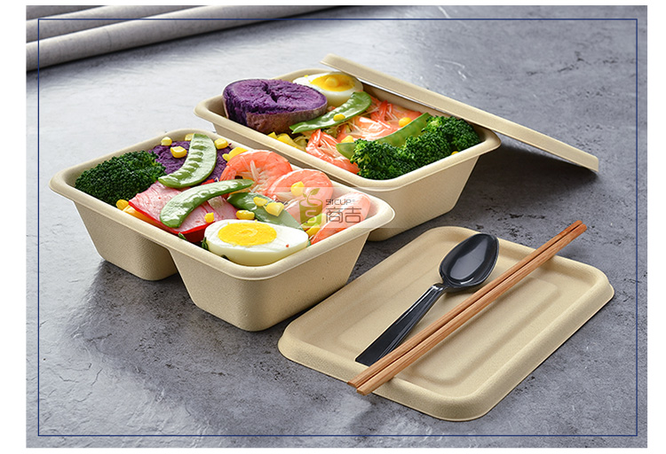 Hộp cơm trưa dùng một lần Shangji Hộp đóng gói bột giấy Môi trường xuống cấp Hộp cơm trưa hình chữ nhật Bento Hộp thức ăn nhanh Hộp xà lách - Hộp cơm điện sưởi ấm cặp lồng nấu cơm