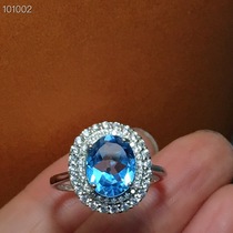 925 sterling silver platinum plated rose gold natural Topa ring live female ring Swiss Blue full net Super Flash