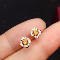 Серьги 轻奢超闪财运水晶3mm天然巴西黄水晶耳钉s925纯银日韩迷你新款潮