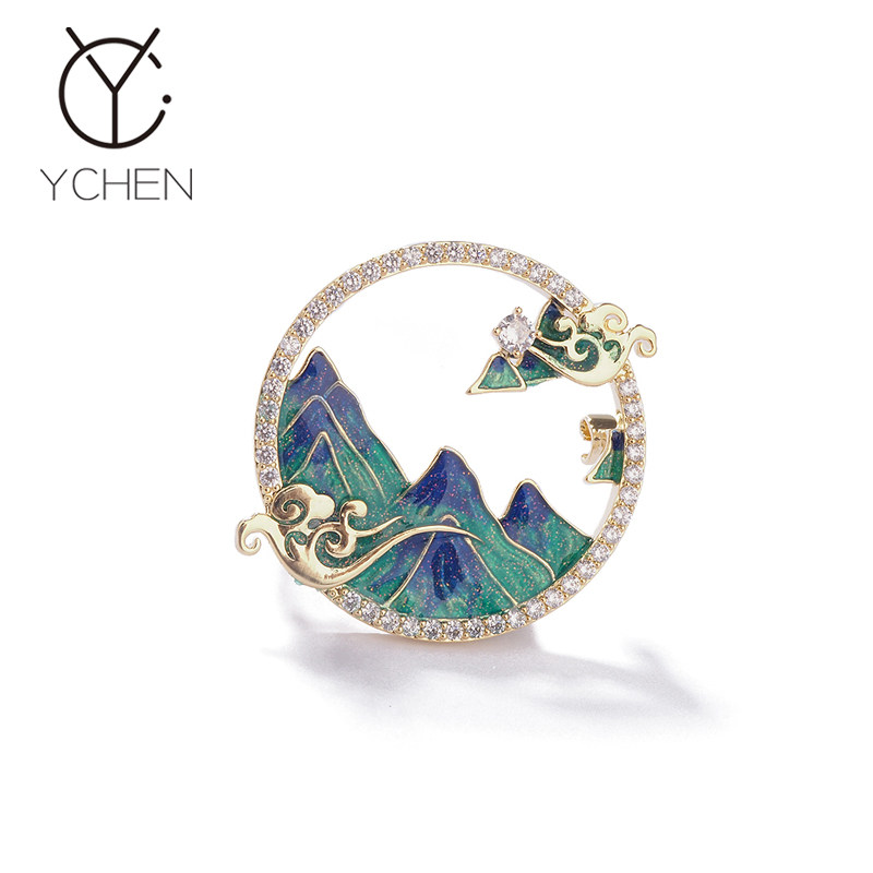 Chinese wind Chinajiang mountain chart series chest needle high-end suit accessories pin temperament high-end coat decoration