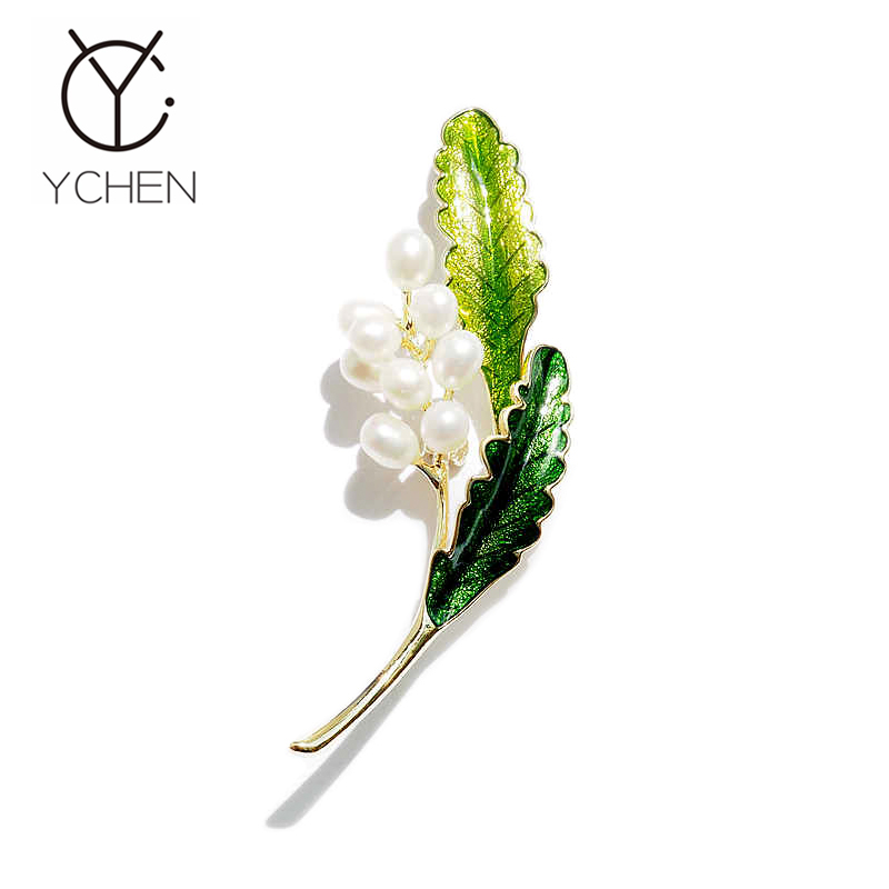 Ngọc trai tự nhiên Fucha Queen Jasmine Trâm Hàn Quốc Pearlescent Glazed Leaf Luxury At Bầu không khí Trang trí Pin phụ kiện cài áo vest nữ