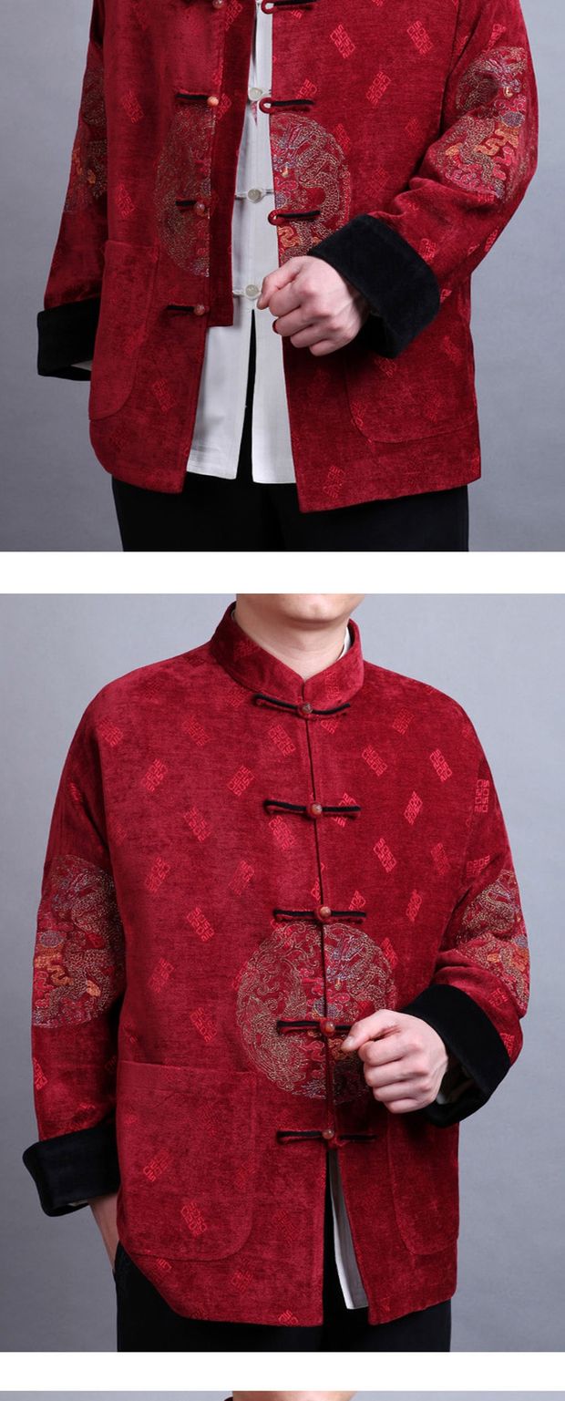 Áo vest nam cao cấp mùa thu và tay áo mùa đông Bai Fulong Tang phù hợp với trang phục dân tộc áo sơ mi nam phong cách Trung Quốc thời trang nam nữ