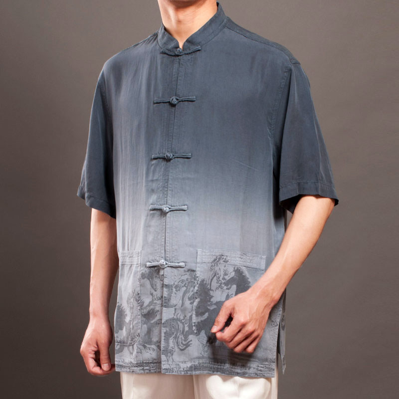 National Wind Men's Tang Costume Short Sleeve Blouses 100 Furlong ultra-thin Soft Light Chinese Summer Clothing Plus Fertilizer Increase