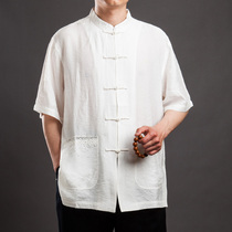 Breaking Code Special Price 8110 Men Tang Dress Summer Clothing Short Sleeve Blouse Blouse Black Ultrathin Fabric Inlaid Drilling Fashion Men and Tang