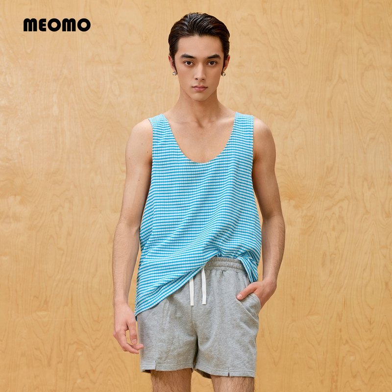 Meomo Designer Brand 2026 Summer New Arrival Sky Blue Fine Plaid Vest, Lightweight, Breathable and Cool