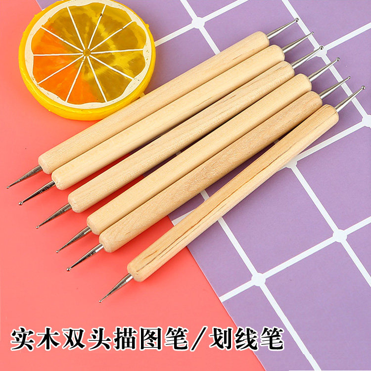 Double head sketching pen iron pen wooden handle drawing line pen embroidery cloth with rewritten paper sketching pen leather DIY plastic pen