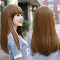 Wig woman long straight medium long hair Realistic Slanted Air Zi Liu Hai Whole Top Emulation Hair Cover Natural Whole Headgear Fashion