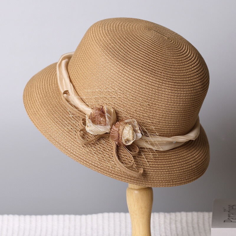 Summer Dome Hat Tulip Bud Hepburn Style Lampshade Sun Protection Straw Hat Seaside Vacation Beach Hat Bucket Hat