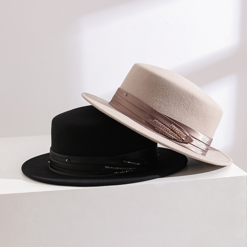 Counter-Quality! 100% Australian Wool Felt Hat for Women, Hand-Beaded Felt Hat, Classic Small Brim Camel-Colored Hat