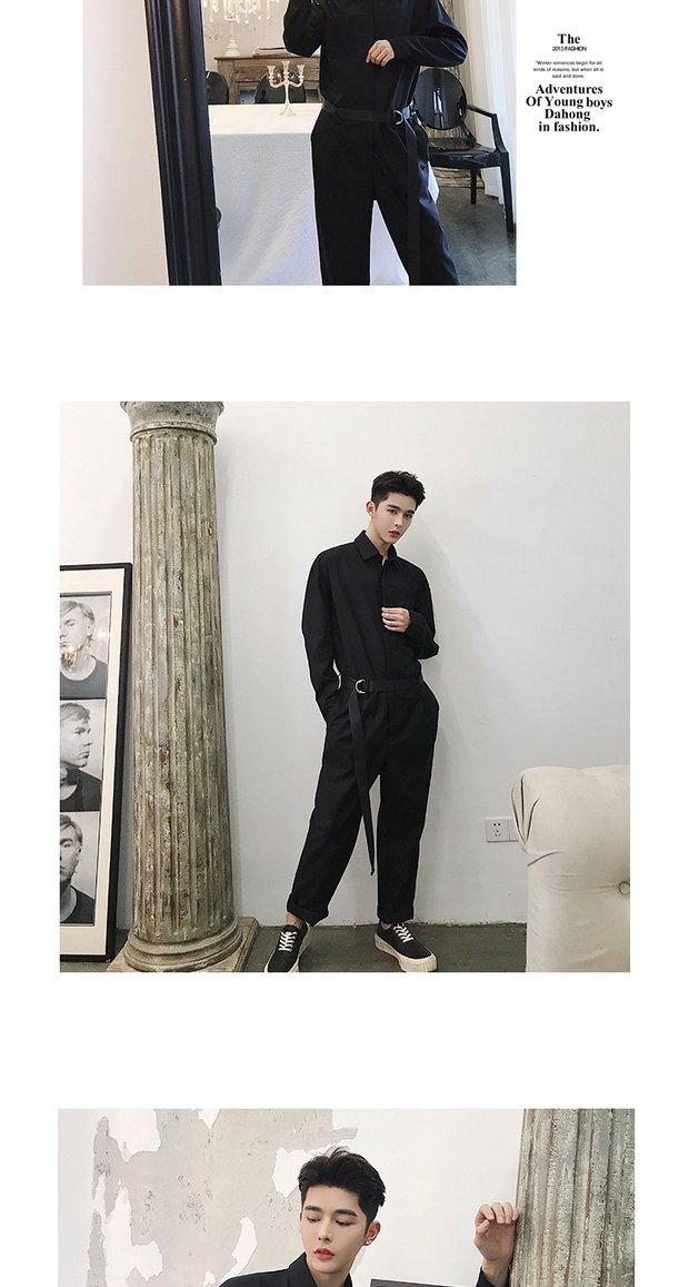 Bộ đồ dài tay jumpsuit công cụ phong cách nam thương hiệu thủy triều Nhật Bản đầu mùa thu mới thả lỏng thẳng một mảnh phù hợp với bộ đồ retro quần jogger nam