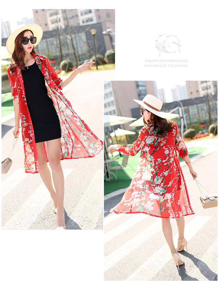 Mùa hè bên ngoài áo gió áo chống nắng cardigan của phụ nữ phần dài nữ tính voan áo sơ mi siêu mỏng kỳ nghỉ bãi biển khăn choàng dài áo triều áo khoác bò nữ